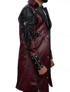 Best OUKU Men's Faux Leather Jacket Biker Jacket Red Leather Jacket Motorcycle Jacket Daily Vacation Windproof Warm Lace up Pocket Fall & Winter Plain Fashion Classic Lapel Long Faux Leather Black Wine Jacket