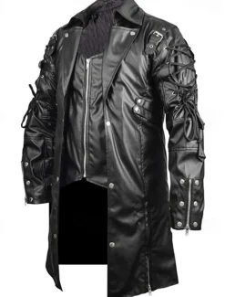 Best OUKU Men's Faux Leather Jacket Biker Jacket Red Leather Jacket Motorcycle Jacket Daily Vacation Windproof Warm Lace up Pocket Fall & Winter Plain Fashion Classic Lapel Long Faux Leather Black Wine Jacket