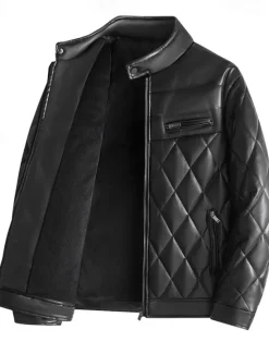 Online OUKU Men's Faux Leather Jacket Fleece Jacket Biker Jacket Motorcycle Jacket Daily Vacation Windproof Warm Pocket Fall & Winter Plain Fashion Classic Stand Collar Regular Black Beige Coffee Jacket