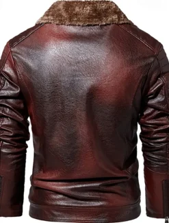 Best OUKU Men's Faux Leather Jacket Fleece Jacket Biker Jacket Motorcycle Jacket Daily Vacation Windproof Warm Pocket Fall & Winter Plain Fashion Classic Lapel Regular Black Red Brown Coffee Jacket