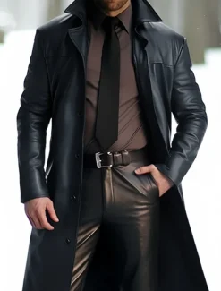 Hot OUKU Men's Faux Leather Jacket Winter Coat Transition Jacket Trench Coat Office & Career Daily Wear Winter PU Thermal Warm Windproof Outerwear Clothing Apparel Fashion Warm Ups Plain Pocket Lapel Single