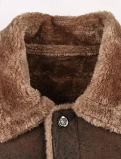 Clearance OUKU Men's Faux Leather Jacket Winter Jacket Red Leather Jacket Vintage Leather Jacket Daily Vacation Windproof Warm Pocket Fleece Fall & Winter Plain Fashion Classic Lapel Regular Black Brown Khaki Jacket