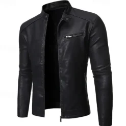Discount OUKU Men's Faux Leather Jacket Biker Jacket Motorcycle Jacket Vacation Daily Windproof Warm Pocket Fall Winter Plain Fashion Classic Stand Collar Regular Black Yellow Jacket
