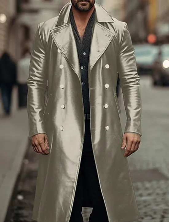 Outlet OUKU Men's Faux Leather Jacket Winter Coat Transition Jacket Peacoat Trench Coat Office & Career Daily Wear Winter PU Thermal Warm Windproof Outerwear Clothing Apparel Fashion Warm Ups Plain Pocket Lapel