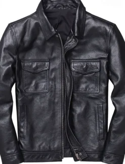 Best OUKU Men's Faux Leather Jacket Transition Jacket Biker Jacket Motorcycle Jacket Vacation Daily Windproof Warm Pocket Fall & Winter Plain Fashion Classic Stand Collar Regular Faux Leather Black Brown Jacket