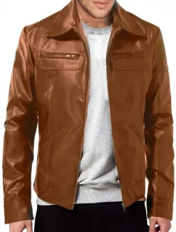 Online OUKU Men's Faux Leather Jacket Biker Jacket Red Leather Jacket Motorcycle Jacket Daily Vacation Windproof Warm Pocket Fall & Winter Plain Fashion Classic Lapel Regular Faux Leather Black White Wine Dark