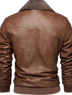 New OUKU Men's Faux Leather Jacket Biker Jacket Motorcycle Jacket Vacation Daily Windproof Warm Fur Trim Pocket Fall & Winter Plain Fashion Classic Lapel Regular Faux Leather Black Coffee Gray Jacket