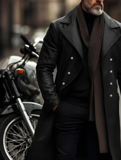 Outlet OUKU Men's Faux Leather Jacket Transition Jacket Biker Jacket Red Leather Jacket Vacation Daily Windproof Warm Pocket Fall & Winter Plain Fashion Classic Lapel Long Faux Leather Black Silver Wine Blue Gold