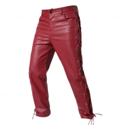 OUKU Men's Faux Leather Pants Casual Pants Straight Leg Solid Colored Sports Full Length Casual Nightclub Clubwear Streetwear Casual Black Wine Inelastic