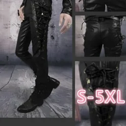 Sale OUKU Men's Faux Leather Pants Drawstring Solid Colored Outdoor Sports Full Length Party Casual Fashion Casual Black Red Inelastic
