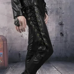 Sale OUKU Men's Faux Leather Pants Drawstring Solid Colored Outdoor Sports Full Length Party Casual Fashion Casual Black Red Inelastic