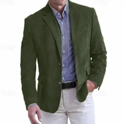 Best OUKU Men's Faux Suede Jacket Faux Suede Blazer Business Attire Company Party Fashion Casual Fall / Winter Faux Suede Plain Pocket Buttons Comfortable Single Breasted Blazer Dark Navy Brown Green khaki