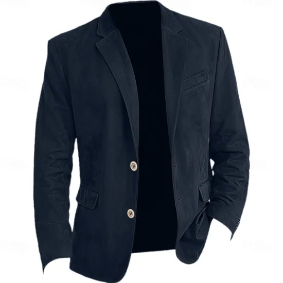 Hot OUKU Men's Faux Suede Jacket Faux Suede Blazer Business Attire Company Party Fashion Casual Fall / Winter Faux Suede Plain Pocket Buttons Comfortable Single Breasted Blazer Navy Blue Brown Green khaki