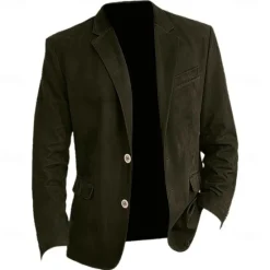 Hot OUKU Men's Faux Suede Jacket Faux Suede Blazer Business Attire Company Party Fashion Casual Fall / Winter Faux Suede Plain Pocket Buttons Comfortable Single Breasted Blazer Navy Blue Brown Green khaki