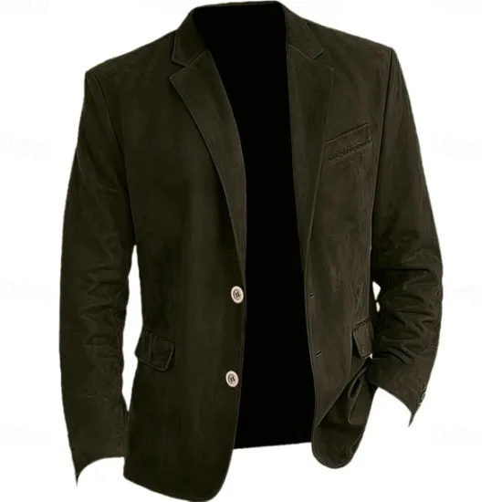 Hot OUKU Men's Faux Suede Jacket Faux Suede Blazer Business Attire Company Party Fashion Casual Fall / Winter Faux Suede Plain Pocket Buttons Comfortable Single Breasted Blazer Navy Blue Brown Green khaki