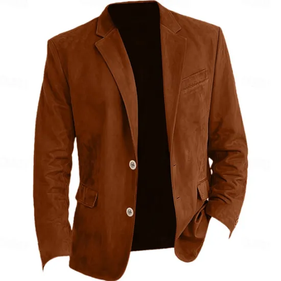Hot OUKU Men's Faux Suede Jacket Faux Suede Blazer Business Attire Company Party Fashion Casual Fall / Winter Faux Suede Plain Pocket Buttons Comfortable Single Breasted Blazer Navy Blue Brown Green khaki