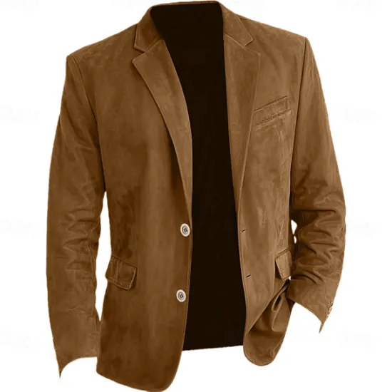 Hot OUKU Men's Faux Suede Jacket Faux Suede Blazer Business Attire Company Party Fashion Casual Fall / Winter Faux Suede Plain Pocket Buttons Comfortable Single Breasted Blazer Navy Blue Brown Green khaki