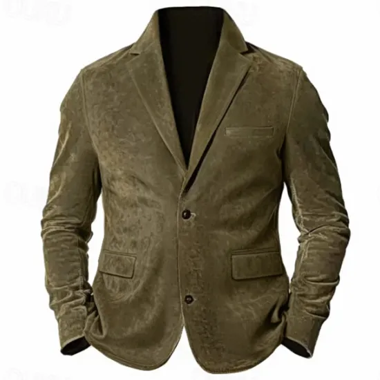 Discount OUKU Men's Faux Suede Jacket Faux Suede Blazer Business Cocktail Party Wedding Party Fashion Casual Fall / Winter Polyester Faux Suede Plain Pocket Buttons Comfortable Single Breasted Blazer Brown Green