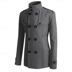 Best OUKU Men's Field Coat Peacoat Trench Coat Daily Vacation Fall & Winter Polyester Thermal Warm Outerwear Clothing Apparel Fashion Classic Plain Pocket Stand Collar Double Breasted