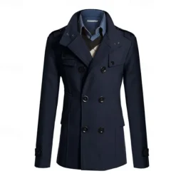 Best OUKU Men's Field Coat Peacoat Trench Coat Daily Vacation Fall & Winter Polyester Thermal Warm Outerwear Clothing Apparel Fashion Classic Plain Pocket Stand Collar Double Breasted