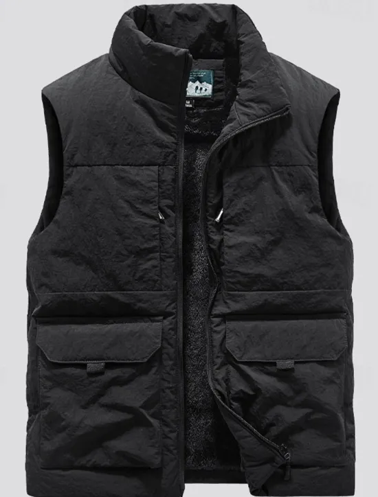 Online OUKU Men's Fishing Vest Daily Casual Spring & Fall Pocket Polyester Comfortable Solid Color Zipper Stand Collar Black Khaki Dark Blue Dark Gray Vest