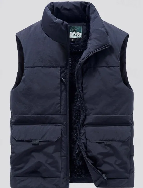 Online OUKU Men's Fishing Vest Daily Casual Spring & Fall Pocket Polyester Comfortable Solid Color Zipper Stand Collar Black Khaki Dark Blue Dark Gray Vest