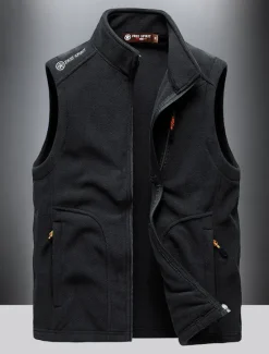 Best OUKU Men's Fishing Vest Daily Casual Fall & Winter Pocket Fleece Polyester Thermal Warm Plain Zipper Stand Collar Regular Fit Black Army Green Dark Blue Dark Gray Vest