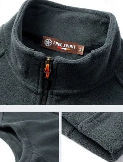 Best OUKU Men's Fishing Vest Daily Casual Fall & Winter Pocket Fleece Polyester Thermal Warm Plain Zipper Stand Collar Regular Fit Black Army Green Dark Blue Dark Gray Vest