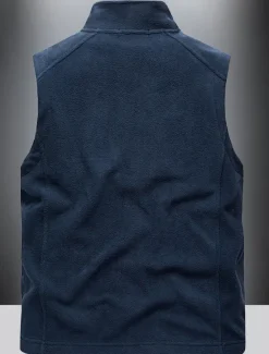 Best OUKU Men's Fishing Vest Daily Casual Fall & Winter Pocket Fleece Polyester Thermal Warm Plain Zipper Stand Collar Regular Fit Black Army Green Dark Blue Dark Gray Vest