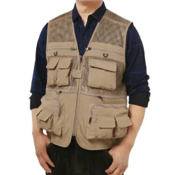 Online OUKU Men's Fishing Vest Hiking Vest Sleeveless V Neck Vest / Gilet Jacket Top Outdoor Breathable Quick Dry Multi Pockets Lightweight Polyester Army Green Khaki Dark Blue Fishing Climbing Camping / Hiking