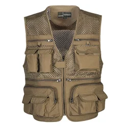 Online OUKU Men's Fishing Vest Hiking Vest Sleeveless V Neck Vest / Gilet Jacket Top Outdoor Breathable Quick Dry Multi Pockets Lightweight Polyester Army Green Khaki Dark Blue Fishing Climbing Camping / Hiking