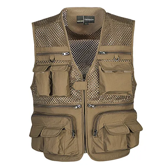 Online OUKU Men's Fishing Vest Hiking Vest Sleeveless V Neck Vest / Gilet Jacket Top Outdoor Breathable Quick Dry Multi Pockets Lightweight Polyester Army Green Khaki Dark Blue Fishing Climbing Camping / Hiking