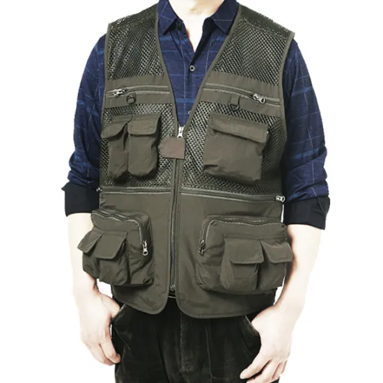 Online OUKU Men's Fishing Vest Hiking Vest Sleeveless V Neck Vest / Gilet Jacket Top Outdoor Breathable Quick Dry Multi Pockets Lightweight Polyester Army Green Khaki Dark Blue Fishing Climbing Camping / Hiking