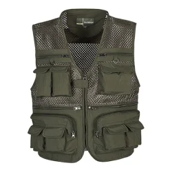 Online OUKU Men's Fishing Vest Hiking Vest Sleeveless V Neck Vest / Gilet Jacket Top Outdoor Breathable Quick Dry Multi Pockets Lightweight Polyester Army Green Khaki Dark Blue Fishing Climbing Camping / Hiking