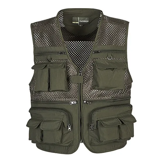 Online OUKU Men's Fishing Vest Hiking Vest Sleeveless V Neck Vest / Gilet Jacket Top Outdoor Breathable Quick Dry Multi Pockets Lightweight Polyester Army Green Khaki Dark Blue Fishing Climbing Camping / Hiking
