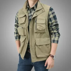 Online OUKU Men's Fishing Vest Hiking Vest Sleeveless Outerwear Zip Top Top Outdoor Multi-Pockets Breathable Quick Dry Sweat-Wicking Summer Black khaki Navy Blue Hunting Fishing Climbing