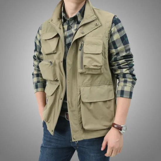 Online OUKU Men's Fishing Vest Hiking Vest Sleeveless Outerwear Zip Top Top Outdoor Multi-Pockets Breathable Quick Dry Sweat-Wicking Summer Black khaki Navy Blue Hunting Fishing Climbing