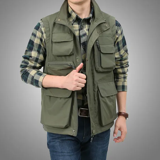 Online OUKU Men's Fishing Vest Hiking Vest Sleeveless Outerwear Zip Top Top Outdoor Multi-Pockets Breathable Quick Dry Sweat-Wicking Summer Black khaki Navy Blue Hunting Fishing Climbing