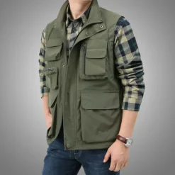 Online OUKU Men's Fishing Vest Hiking Vest Sleeveless Outerwear Zip Top Top Outdoor Multi-Pockets Breathable Quick Dry Sweat-Wicking Summer Black khaki Navy Blue Hunting Fishing Climbing