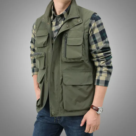 Online OUKU Men's Fishing Vest Hiking Vest Sleeveless Outerwear Zip Top Top Outdoor Multi-Pockets Breathable Quick Dry Sweat-Wicking Summer Black khaki Navy Blue Hunting Fishing Climbing