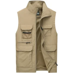 Discount OUKU Men's Fishing Vest Hiking Vest Work Vest Sleeveless Vest / Gilet Jacket Top Outdoor Breathable Quick Dry Lightweight Sweat wicking Military color Blue khaki Fishing Climbing Camping / Hiking / Caving