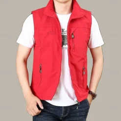 Discount OUKU Men's Fishing Vest Hiking All Seasons Nylon Waterproof Quick Dry Solid Color Black Army Green Red Royal Blue Vest