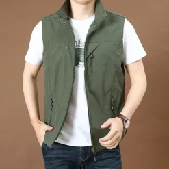 Discount OUKU Men's Fishing Vest Hiking All Seasons Nylon Waterproof Quick Dry Solid Color Black Army Green Red Royal Blue Vest