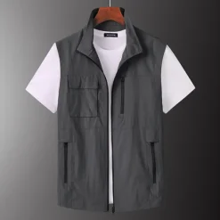 Sale OUKU Men's Fishing Vest Hiking Vest Military Tactical Jacket Sleeveless Jacket Coat Top Outdoor Multi-Pockets Breathable Quick Dry Lightweight Sporty Zipper Polyester Army Green Khaki Hunting Fishing Grey