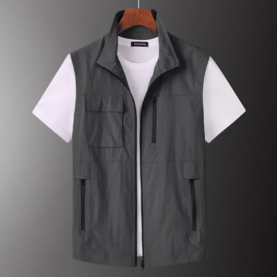 Sale OUKU Men's Fishing Vest Hiking Vest Military Tactical Jacket Sleeveless Jacket Coat Top Outdoor Multi-Pockets Breathable Quick Dry Lightweight Sporty Zipper Polyester Army Green Khaki Hunting Fishing Grey