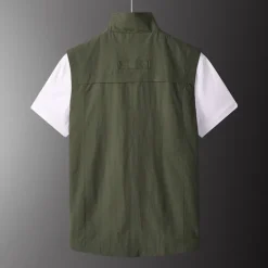 Sale OUKU Men's Fishing Vest Hiking Vest Military Tactical Jacket Sleeveless Jacket Coat Top Outdoor Multi-Pockets Breathable Quick Dry Lightweight Sporty Zipper Polyester Army Green Khaki Hunting Fishing Grey