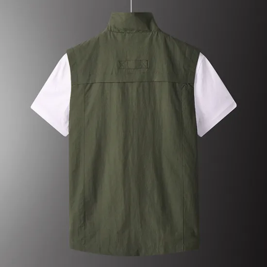 Sale OUKU Men's Fishing Vest Hiking Vest Military Tactical Jacket Sleeveless Jacket Coat Top Outdoor Multi-Pockets Breathable Quick Dry Lightweight Sporty Zipper Polyester Army Green Khaki Hunting Fishing Grey