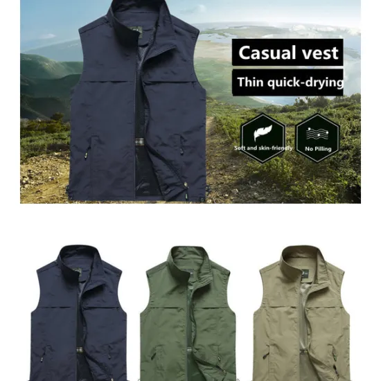 Clearance OUKU Men's Fishing Vest Hiking Vest Top Outdoor Breathable Quick Dry Multi Pockets Summer Mesh Polyester Navy Black khaki Climbing Camping / Hiking / Caving