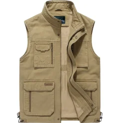 OUKU Men's Fishing Vest Hiking Vest Sleeveless Jacket Coat Top Outdoor Breathable Quick Dry Lightweight Sweat wicking Summer Spring Cotton khaki Army Green Fishing Climbing Running