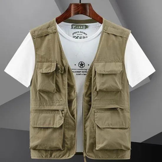 OUKU Men's Fishing Vest Hiking Vest Top Outdoor Breathable Lightweight Multi Pockets Comfortable Black Blue Grey Fishing Climbing Camping / Hiking / Caving